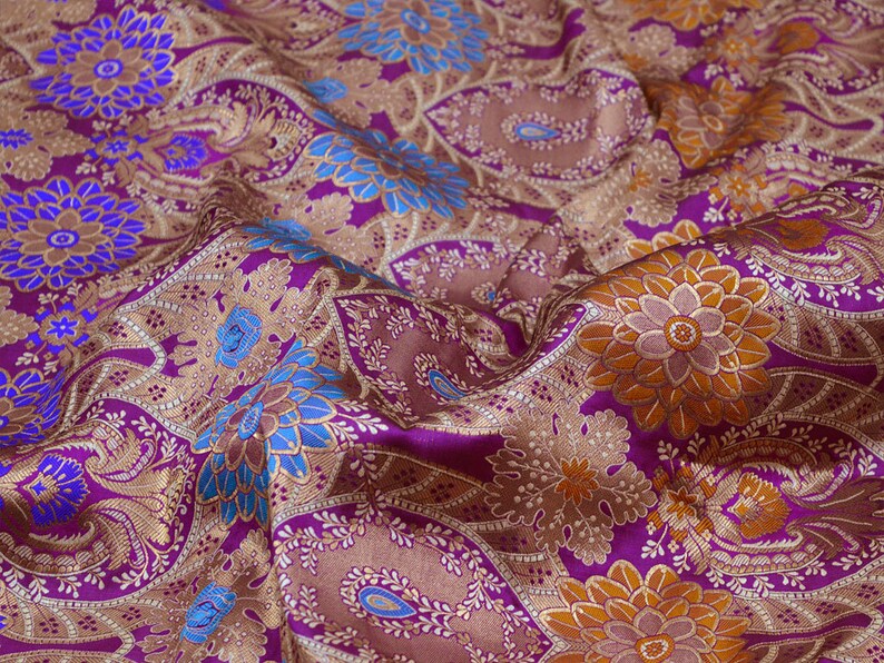 Indian Banaras Silk Purple Brocade by the Yard Benarse Wedding Dress fabric Banarasi silk Dress Material Lengha Crafting Sewing Costumes