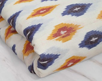 Indian Ivory Ikat Cotton Fabric by yard 2/60 Homespun Handwoven DIY Crafting Women Summer Dresses Pajamas Shorts Sewing Kitchen Curtains