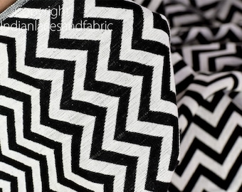 Black  Cotton Fabric Sold By The Yard Chevron Indian Jacquard Upholstery Woven Home Decor Bed covers Craft Supplies Draperies Cushions