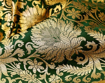Tissu Brocade en Or Vert par la Cour Tissu Banarasi Tissu Banaras avec Décorations pour la Maison
