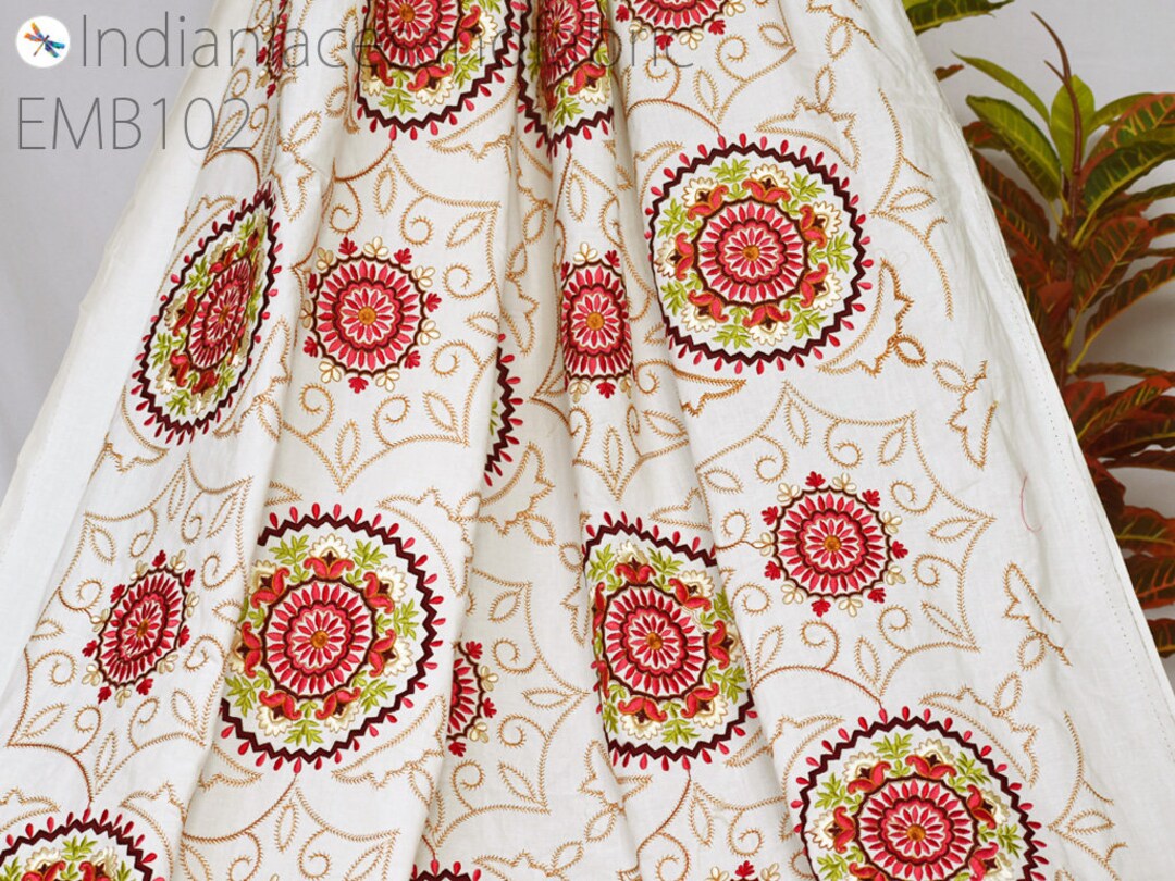 Ivory Embroidered Fabric Indian Embroidery Cotton Fabric by Etsy