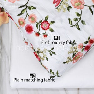 Floral Embroidered Cotton Fabric by the Yard Indian Embroidery Sewing DIY Crafting Women Summer Dresses Costumes Tote Bag Home Decor Curtain