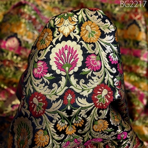 Black Brocade Fabric By Yard Banarasi Indian Bridal Wedding Dress Varanasi Silk Crafting Sewing Costume Lehenga Drapery Blouses Upholstery