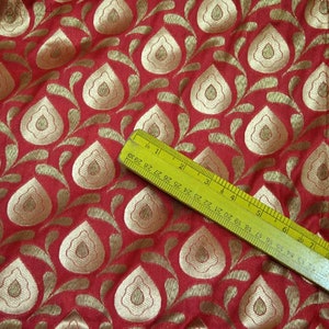 Red Brocade fabric by the yard Wedding Dress Banarasi Brocade Fabric Bridal Dress Material Crafting Costume Sewing Fabric Curtains