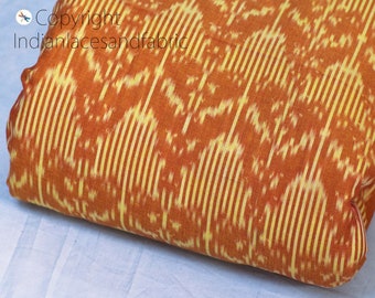 Orange Ikat Cotton Fabric by yard Homespun Indian Handloom Quilting Crafting Women Kids Summer Dresses Cushions Home Decor Draperies