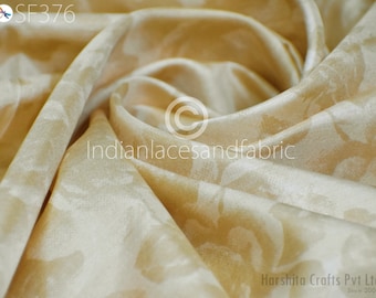 Beige Indian Saree Soft Pure Printed Silk Fabric by the yard Wedding Dress Bridesmaid Party Costume Curtains Crafting Sewing Dupatta Scarf