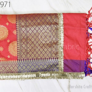 Banarasi Silk Dupatta Coral Red | Bridal Banarasi Dupatta with Golden Bead Lace | Wedding Indian Brocade Scarf | Ethnic Shawl for Women