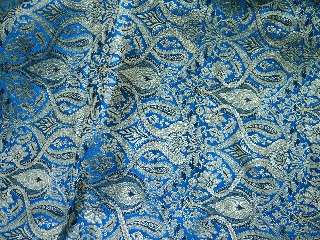 Silk Brocade Fabric Turquoise Gold Indian Silk Fabic Banaras | Etsy