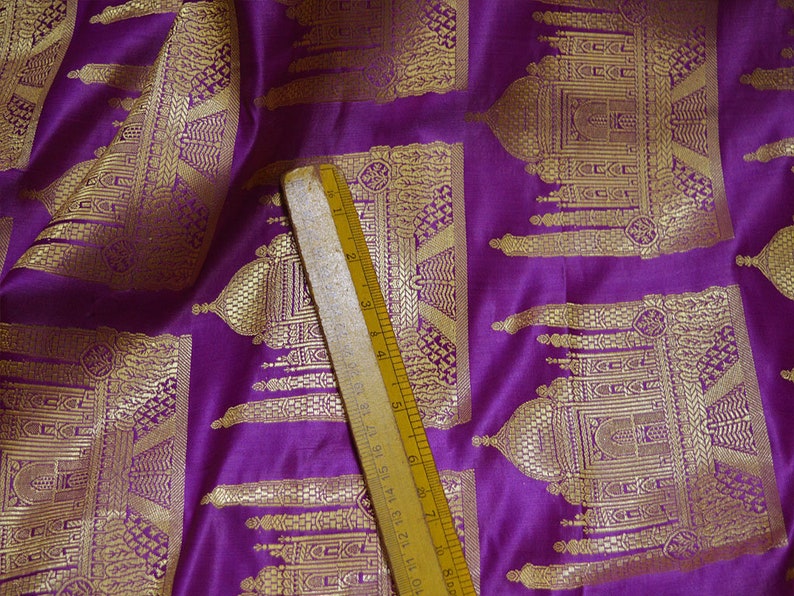 Indian fabric Wedding Dress fabric Purple Brocade Fabric by the Yard Banaras Fabric Banarasi Brocade Fabric for Lengha
