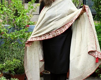 Red Gold Zari Tissue Dupatta for Women Bridal Wedding lehenga Heavy Chunni Veil Sequin Scarf, Indian Ethnic Dress Costume Bridesmaid's Gift