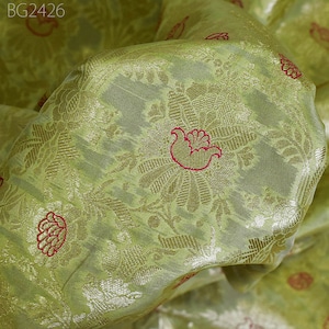 Indian Pistachio Brocade by the Yard Pure Katan Banarasi Wedding Dress Costume Material Sewing Lehenga Men Vest Jacket Curtains Upholstery