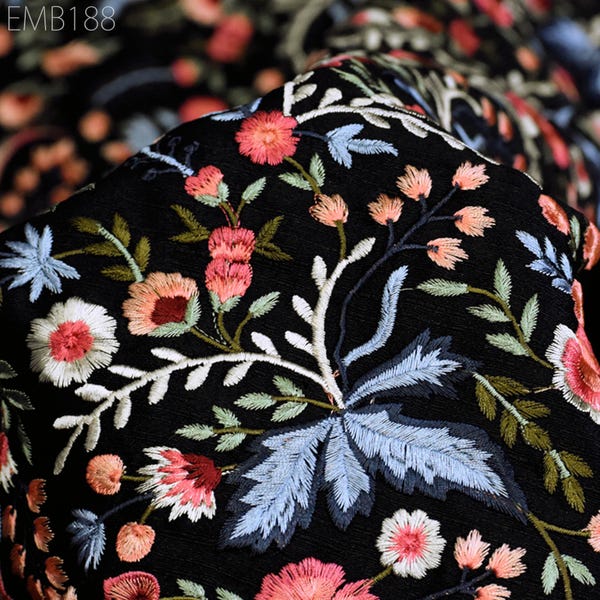 Indian Embroidered by the yard Fabric Sewing DIY Crafting Embroidery Wedding Dresses Fabric Costumes Dolls Bags Cushion Covers Table Runners