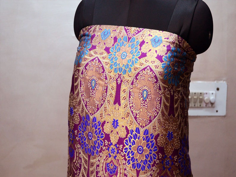 Indian Banaras Silk Purple Brocade by the Yard Benarse Wedding Dress fabric Banarasi silk Dress Material Lengha Crafting Sewing Costumes