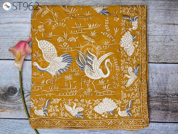 Yellow Indian Parsi Gara Dupatta Embroidered Dupatta Wedding - Etsy