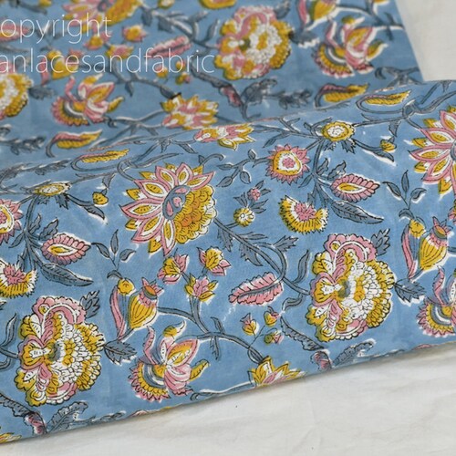 Grey Indian Block Stamp Print Soft Cotton by Yard Fabric Etsy