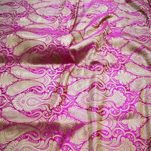 Magenta Sewing Crafting Indian Brocade Banarasi Fabric by the Yard ...