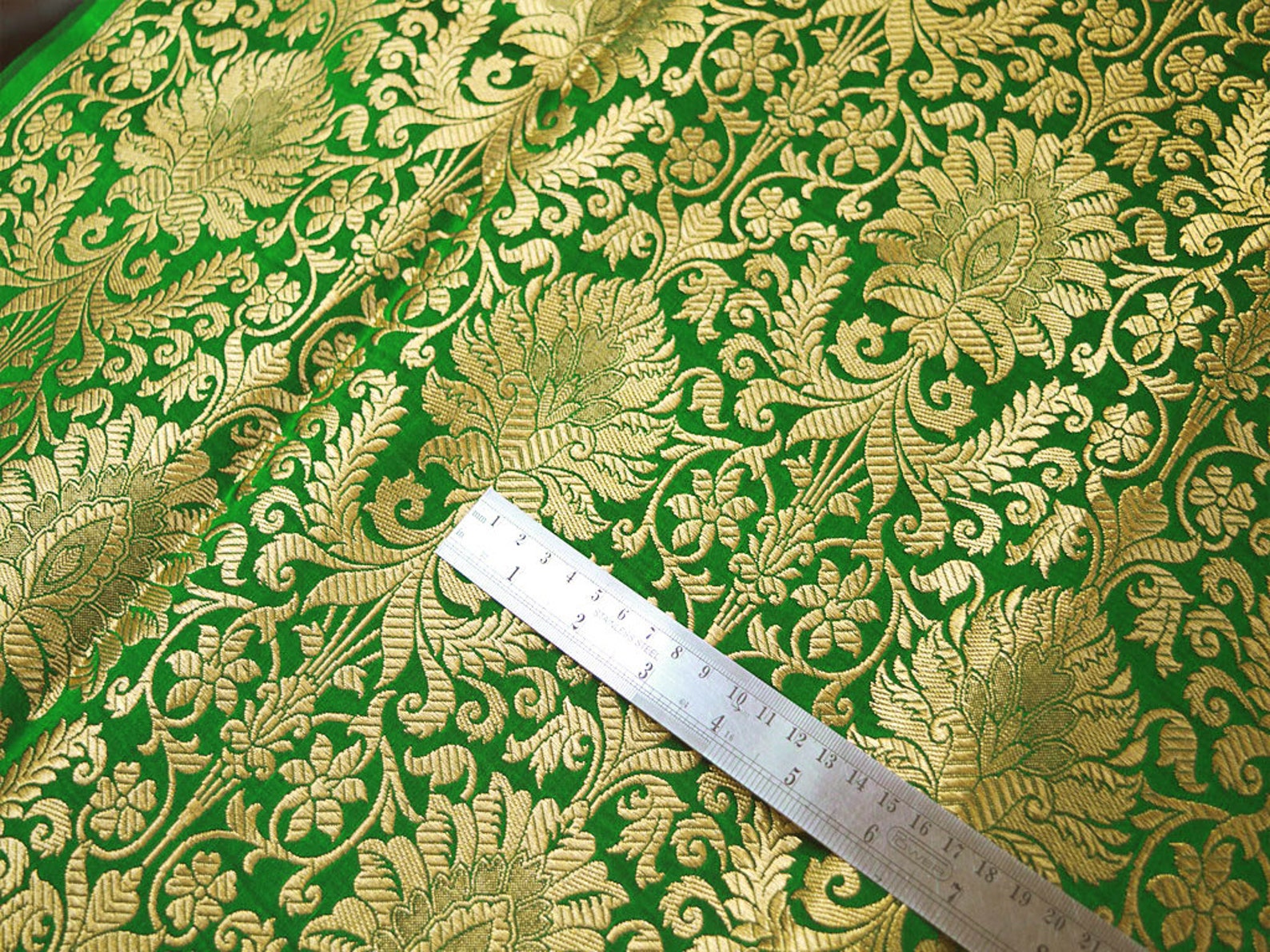 Indian Green Gold Brocade Fabric by the Yard Banarasi Lehenga Etsy
