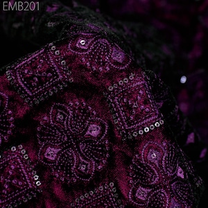 Wine Indian Embroidered Velvet Fabric by the yard Sewing DIY Crafting Wedding Dress Costumes Doll Bags Cushion Covers Table Runner Quilting