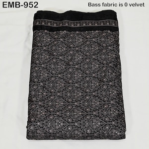 Black Indian Embroidered Velvet Fabric by the yard Sewing DIY Crafting Wedding Shift Dresses Theatrical Costumes Longline Jackets Waistcoat
