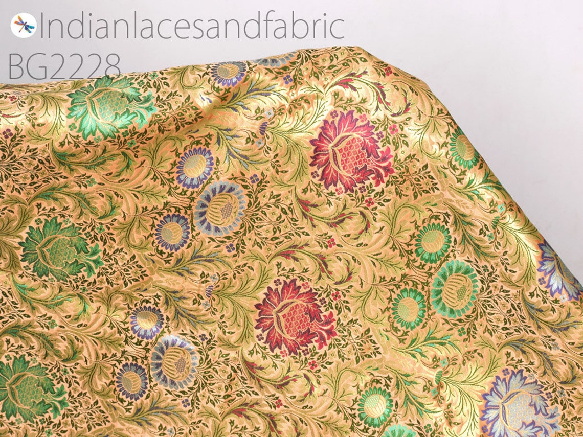 Pfirsich indischer Brokat Seide Stoff Meterware ...