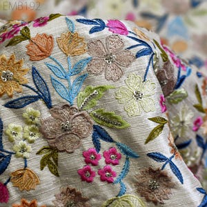 Indian Embroidered Fabric by the yard Sewing DIY Crafting Embroidery Wedding Dresses Fabric Costumes Dolls Bags Cushion Covers Table Runners