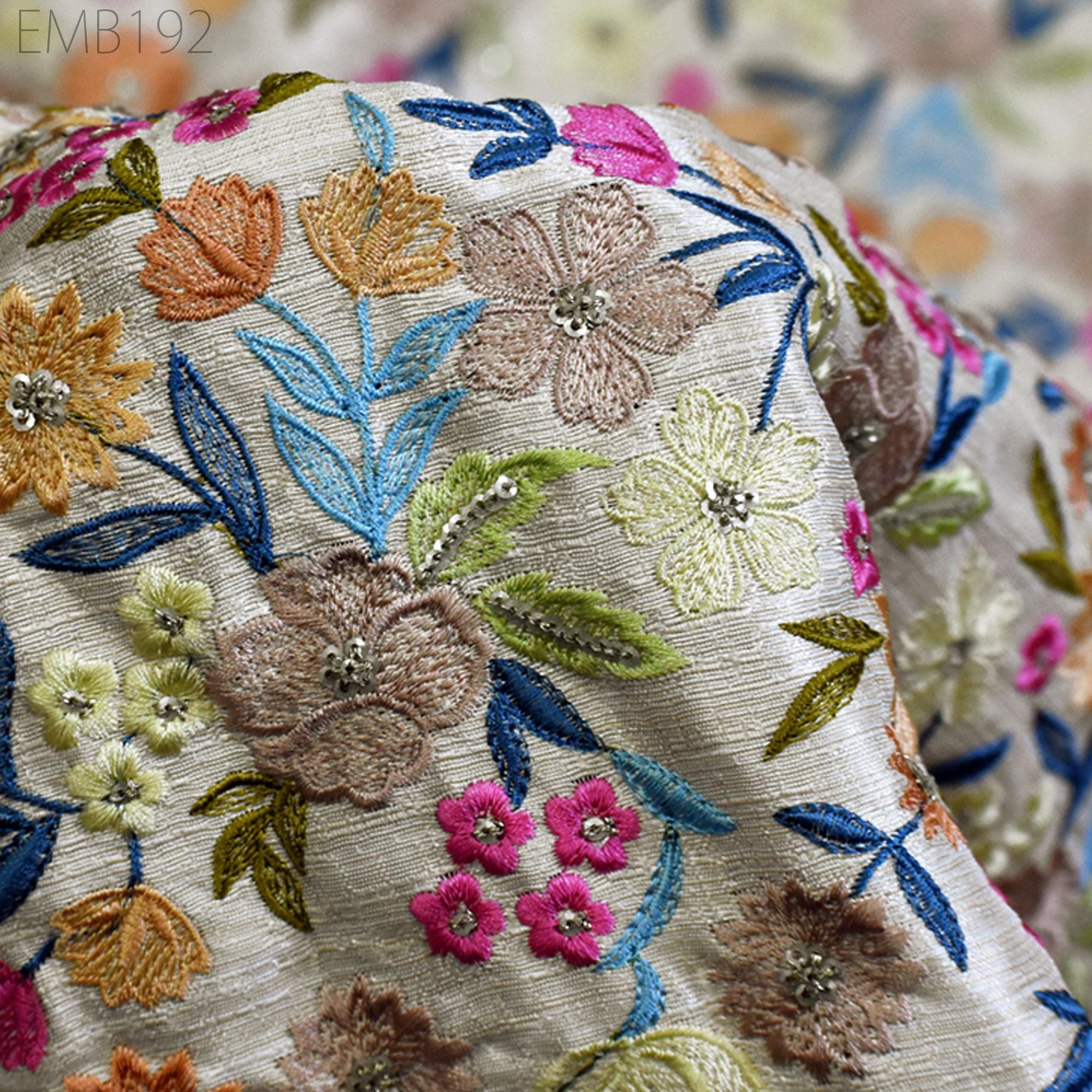 Indian Embroidered Fabric by the yard Sewing DIY Crafting Embroidery Wedding Dresses Fabric Costumes Dolls Bags Cushion Covers Table Runners