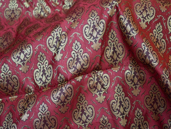 Maroon Brocade Fabric Jacquard Fabric Drapery Fabric Art | Etsy