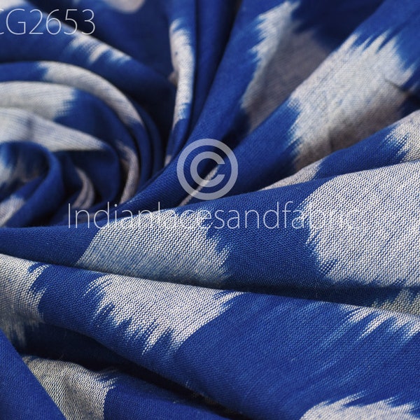 Indian Blue Ikat Cotton Fabric by the yard Handwoven Kids Summer Dresses Handloom Home Decor Quilting Crafting Sewing Cushion Covers Drapery