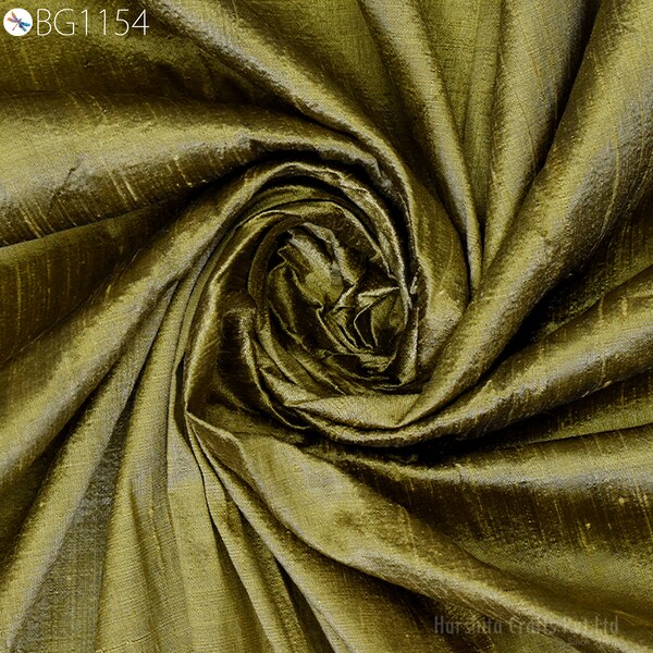 Golden Green 201 Embroidered Dupioni Silk