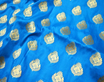 Bridal Wedding Dress Brocade Fabric sold by the yard in Turquoise Blue Gold Banarasi Brocade Banarasi Fabric Blended Silk Cushion Cover