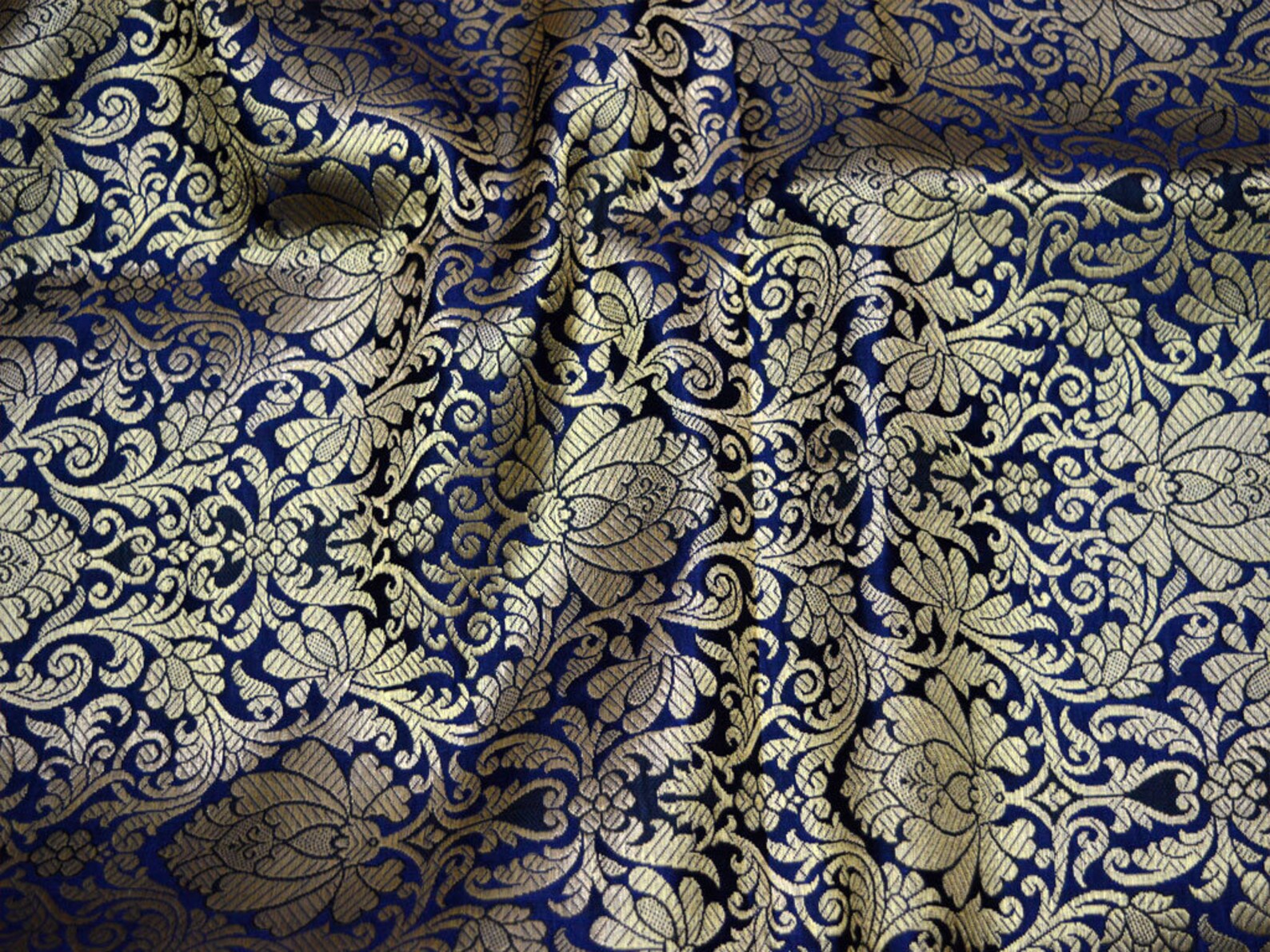 Navy Blue Brocade Fabric by the Yard Wedding Dress Fabric Etsy