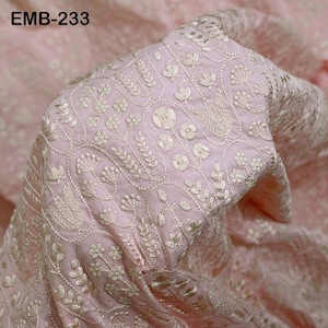 Pink Embroidered Cotton Fabric by the Yard Indian Embroidery Sewing Fabric DIY Crafting Wedding Dress Costumes Doll Bag Home Decor