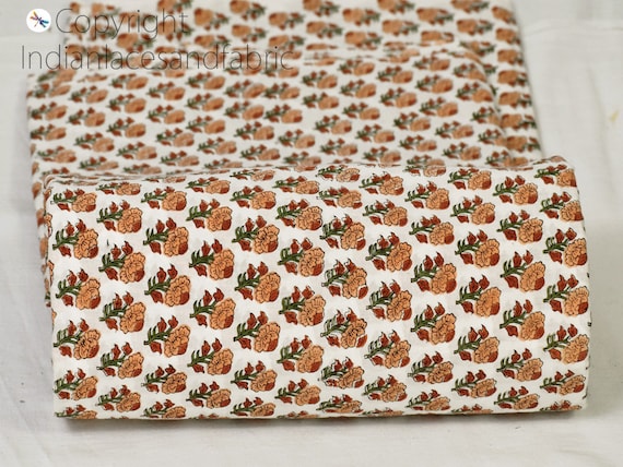 Peach Indian Block Stamp Print Soft Cotton By Yard Fabric | Etsy