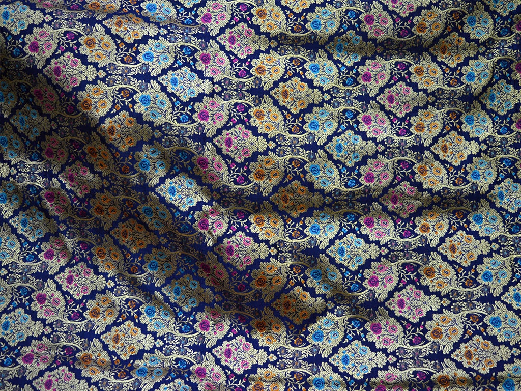 Navy Blue Brocade Fabric by the Yard Banarasi Pure Silk Dress - Etsy