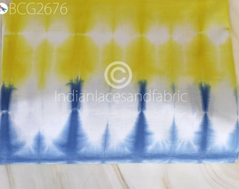 Indian Handmade Cotton Tie Dye Indigo Shibori Yellow Blue Color Dyed By Hand Summer Dresses Quilting Sewing Craft Cloth Fabric By The Yard