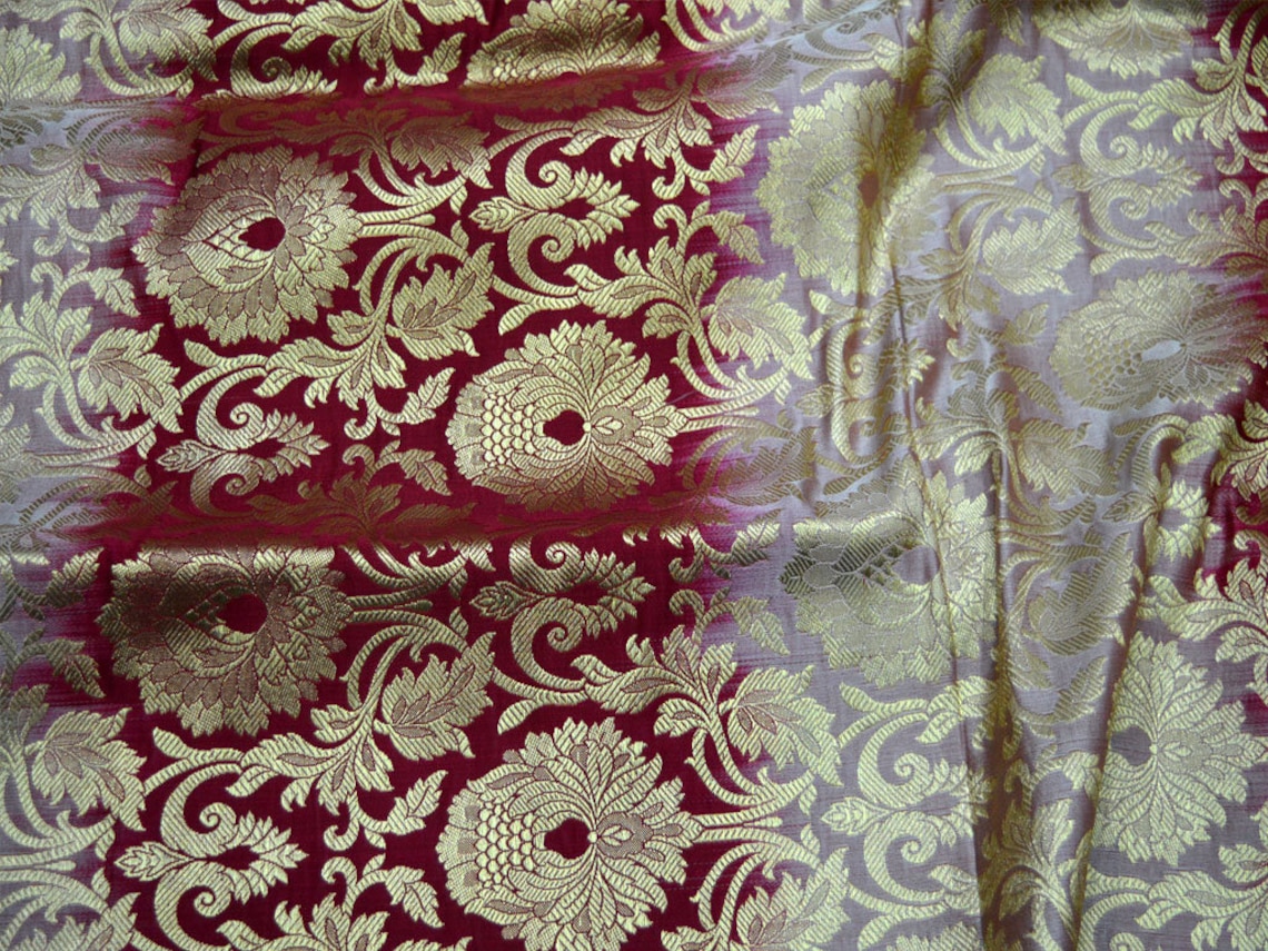 Maroon Indian Brocade Fabric Banarasi Brocade Fabric Banaras | Etsy