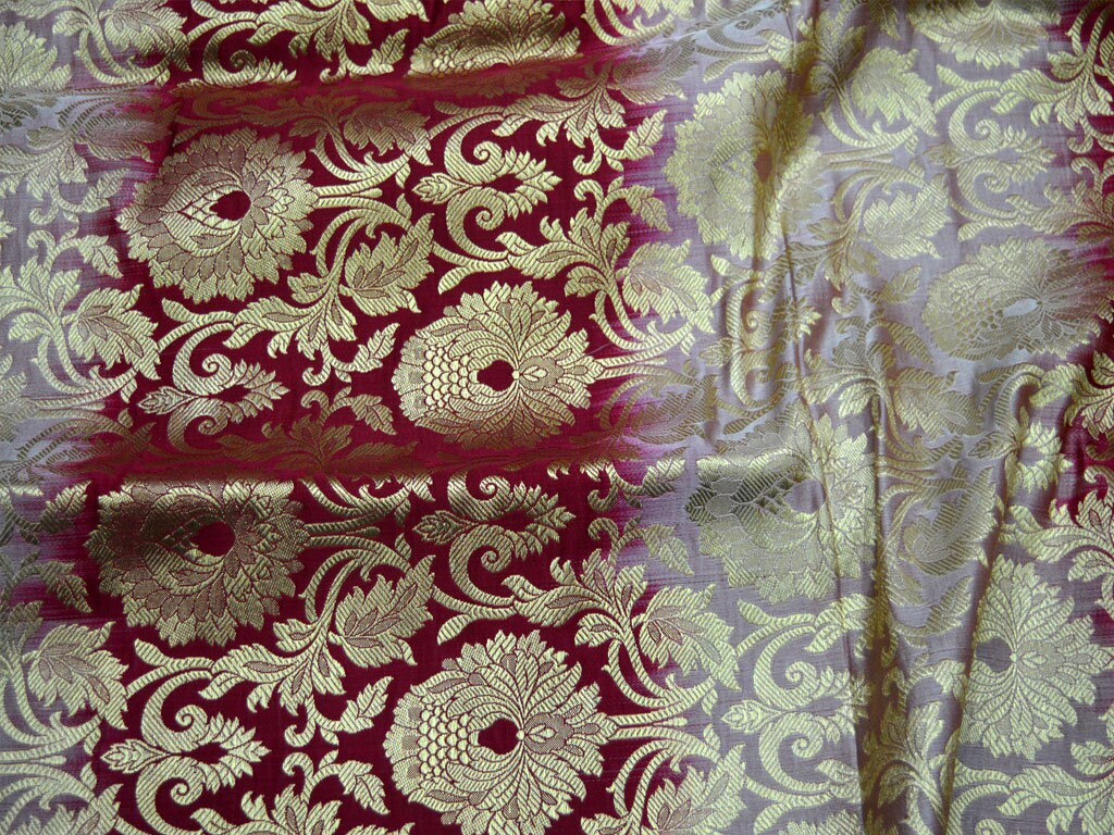 Maroon Indian Brocade Fabric Banarasi Brocade Fabric Banaras Etsy