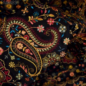 Multi Embroidered Fabric by the yard Sewing DIY Crafting Indian Embroidery Wedding Dress Costumes Bags Cushion Covers Table Runners Blouses