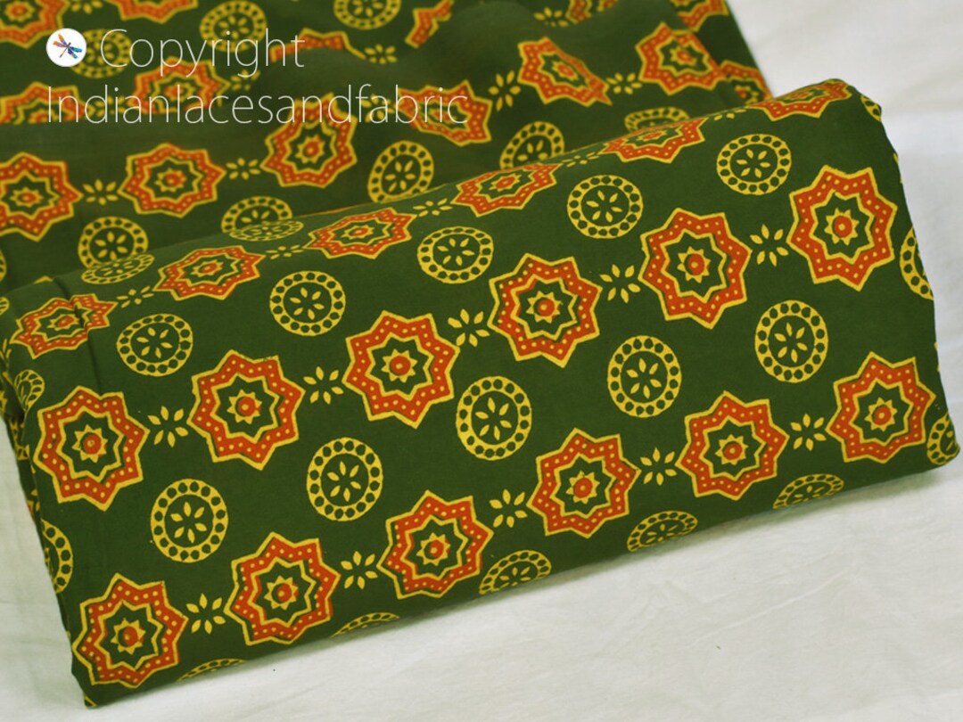 Green - Block Print Cotton Jahota Fabric 31