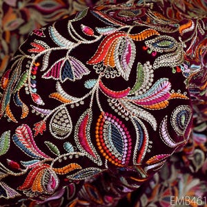 Deep Magenta Indian Embroidered Velvet Fabric by the yard Sewing DIY Crafting Wedding Dress Bridal Costumes Doll Bag Cushion Cover Quilting