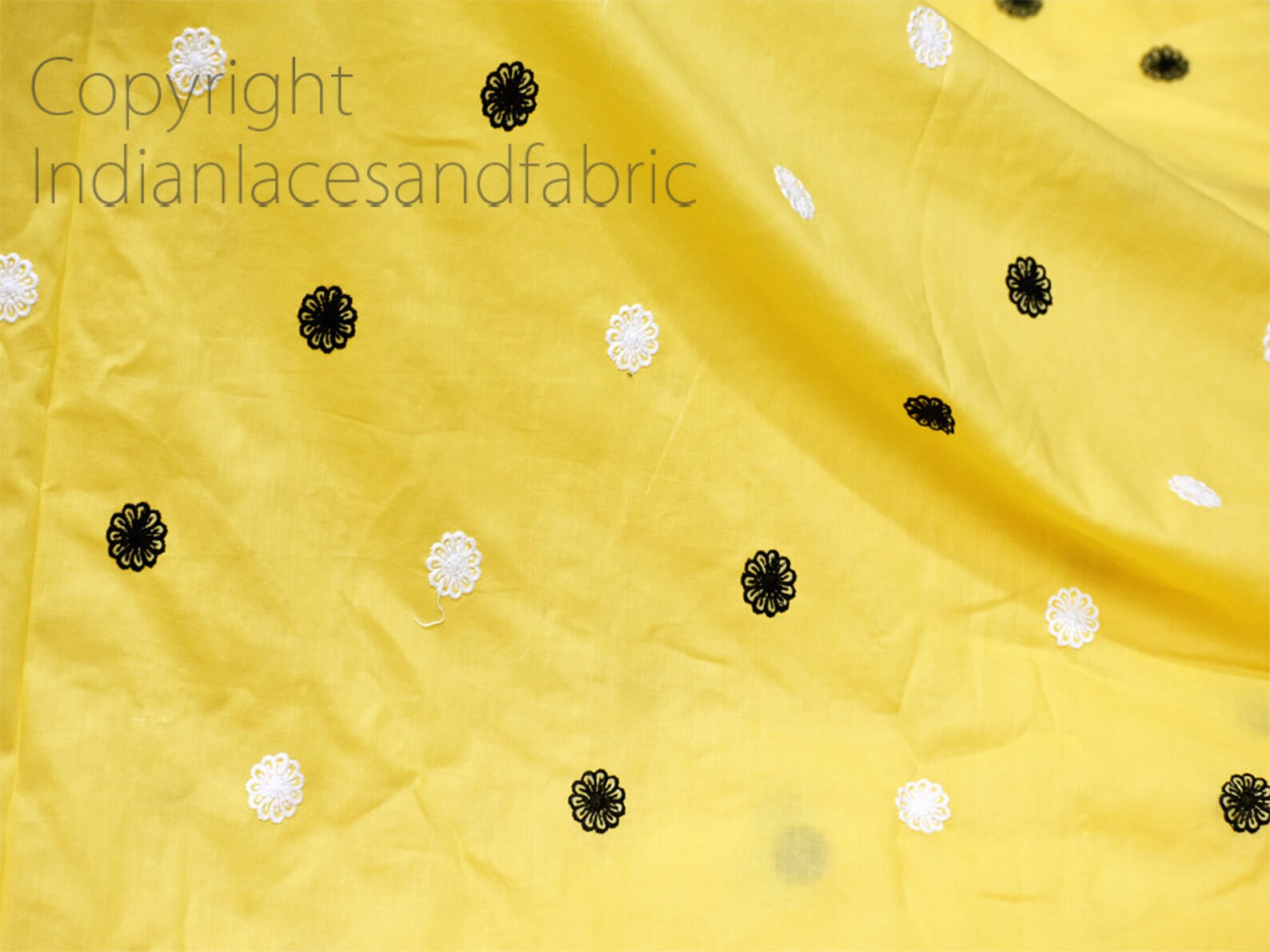 Indian Yellow Embroidered Cotton Fabric by the Yard Embroidery Etsy