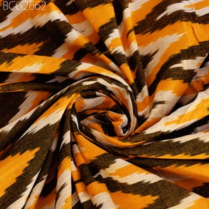 Yellow Ikat Fabric Yardage Handloom Upholstery Cotton sold by yard Double Ikat Home Decor Bedcovers Tablecloth Draperies Cushions Tote Bags