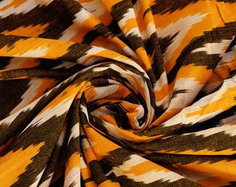 Yellow Ikat Fabric Yardage Handloom Upholstery Cotton sold by yard Double Ikat Home Decor Bedcovers Tablecloth Draperies Cushions Tote Bags