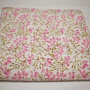 Pink Indian Floral Hand Stamped Block Printed Soft Cotton Fabric by Yard Quilting Dress making Nursery Crafting Summer Women Kids Apparels