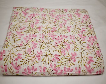 Rosa indische Blumen Hand gestempelt Block gedruckt weichen Baumwollstoff von Yard Dress machen Sommer Frauen Kinderbekleidung