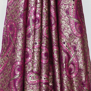 Magenta Indian Brocade by Yard Banarasi Sewing Wedding Dresses Making Lehenga Waistcoats Jackets Costumes Curtains Upholstery Crafting