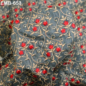 Grey Embroidered Fabric by 1 yard Sewing DIY Crafting Embroidery Wedding Costumes Dolls Tote Bag Renaissance Dress Home Decor Upholstery
