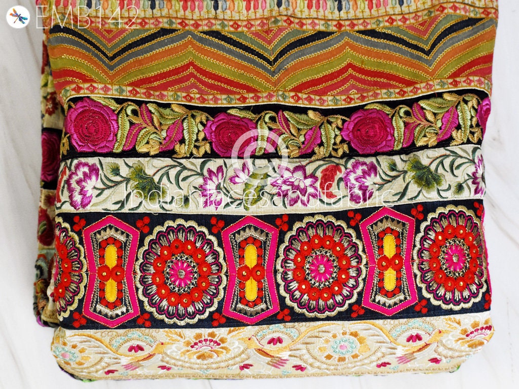 Embroidered Fabric Remnants Saree Border Assorted Indian Sari Etsy
