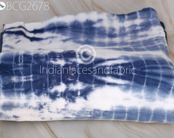 Indian Handmade Cotton Tie Dye Indigo Shibori Blue Color Dyed By Hand Women Summer Dresses Quilting Sewing Crafting Cloth Fabric By The Yard