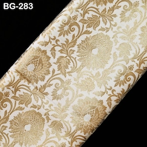 Brocade Fabric in Ivory Gold Weaving Banaras Brocade Wedding Dress Fabric Banarasi Blended Silk by the Yard fabric Home Decor Table Runner